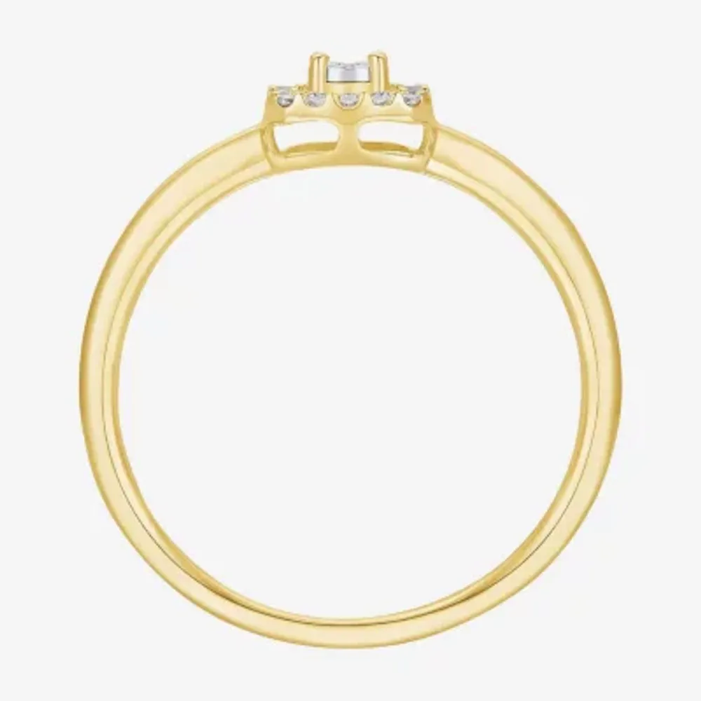 Womens 1/4 CT. T.W. Natural White Diamond 10K Gold Cushion Halo Cocktail Ring