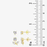 Cubic Zirconia 10K Gold Round Pair Earring Set