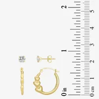 Cubic Zirconia 10K Gold Round Pair Earring Set