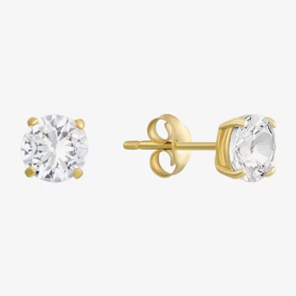 White Cubic Zirconia 14K Gold 5mm Stud Earrings