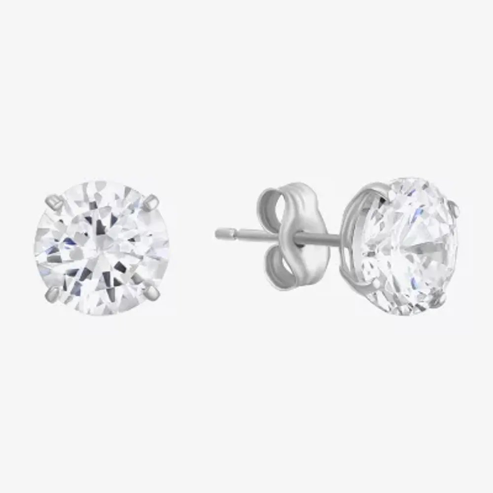 White Cubic Zirconia 14K White Gold 7mm Stud Earrings