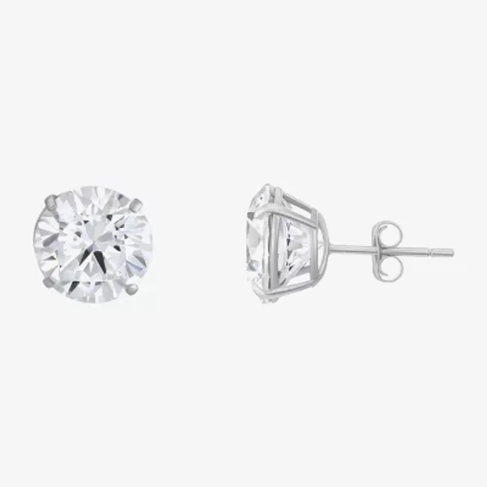White Cubic Zirconia 14K White Gold 9mm Stud Earrings