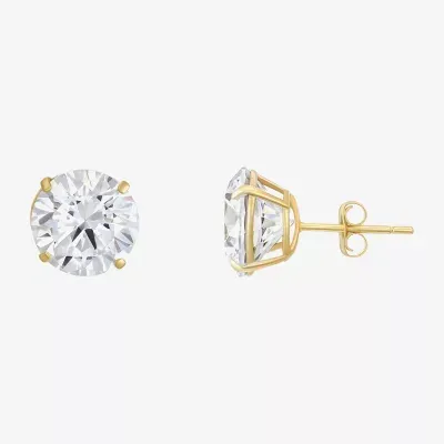 White Cubic Zirconia 14K Gold 9mm Stud Earrings