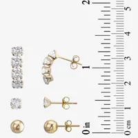 Lab Created White Cubic Zirconia 10K Gold Ball 3 Pair Earring Set