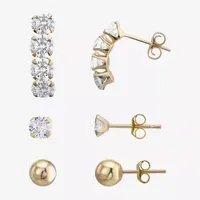 Lab Created White Cubic Zirconia 10K Gold Ball 3 Pair Earring Set