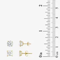 White Cubic Zirconia 10K Gold 2 Pair Earring Set