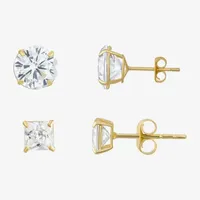 White Cubic Zirconia 10K Gold 2 Pair Earring Set