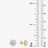 Cluster Flower Cubic Zirconia Stud Earrings 14K Gold