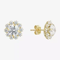 Cluster Flower Cubic Zirconia Stud Earrings 14K Gold