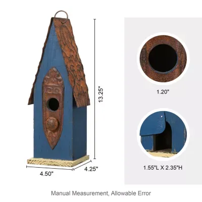 Glitzhome 13.25" Retro Blue Distressed Bird House