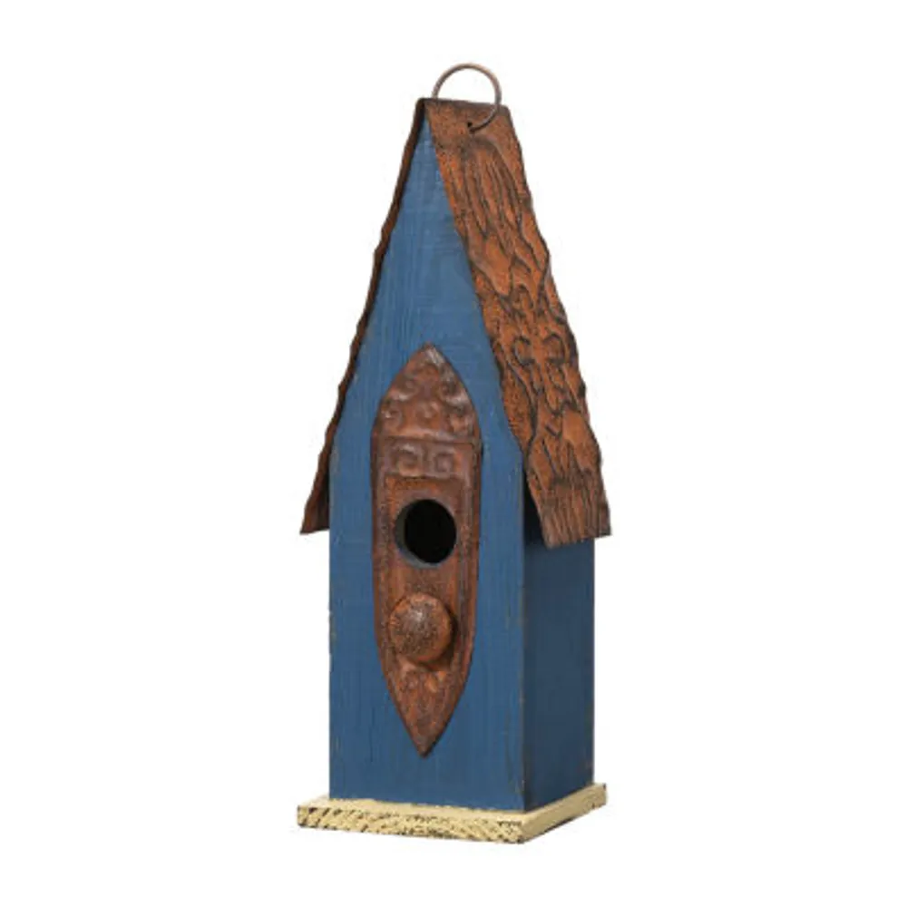 Glitzhome 13.25" Retro Blue Distressed Bird House