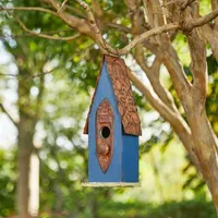 Glitzhome 13.25" Retro Blue Distressed Bird House