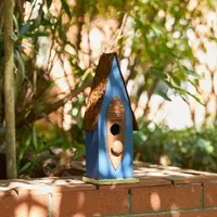 Glitzhome 13.25" Retro Blue Distressed Bird House