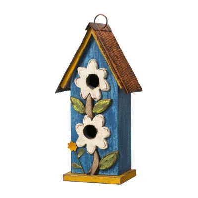 Glitzhome 13.75" Blue Two-Tiered Bird House