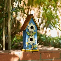 Glitzhome 13.75" Blue Two-Tiered Bird House