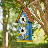 Glitzhome 13.75" Blue Two-Tiered Bird House