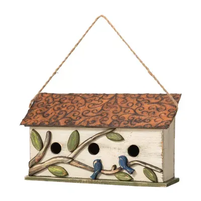 Glitzhome 15.75" White Cottage Bird House