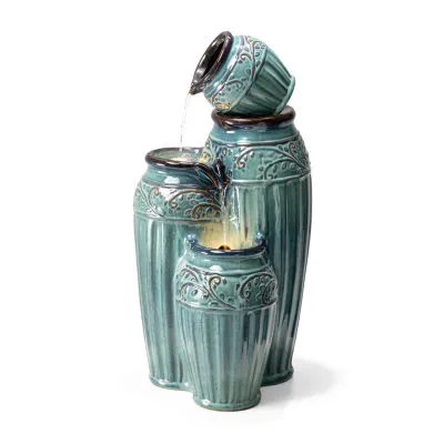 Glitzhome 27.25" Turquoise Ceramic Pot Outdoor Fountain
