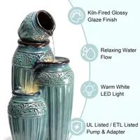 Glitzhome 27.25" Turquoise Ceramic Pot Outdoor Fountain