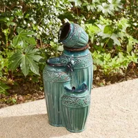 Glitzhome 27.25" Turquoise Ceramic Pot Outdoor Fountain