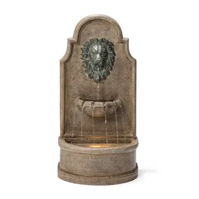 Glitzhome 31.75" 3-Tier Lion Head Resin Outdoor Fountain