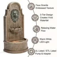 Glitzhome 31.75" 3-Tier Lion Head Resin Outdoor Fountain