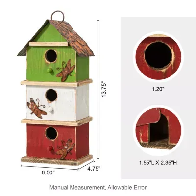 Glitzhome 13.75" Multicolored 3-Tiered Wooden Outdoor Bird House