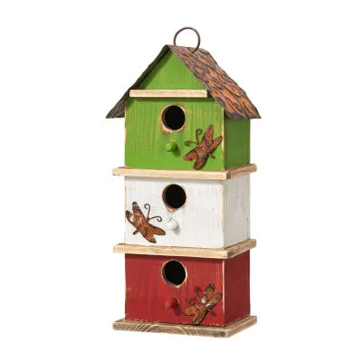 Glitzhome 13.75" Multicolored 3-Tiered Wooden Outdoor Bird House