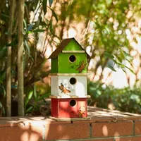 Glitzhome 13.75" Multicolored 3-Tiered Wooden Outdoor Bird House