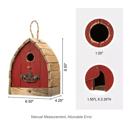 Glitzhome 8.5" Washed Red Distressed Outdoor Wooden Bird House