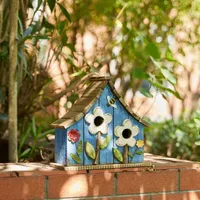 Glitzhome 10.5" Distressed Solid Wood Wide Bird House