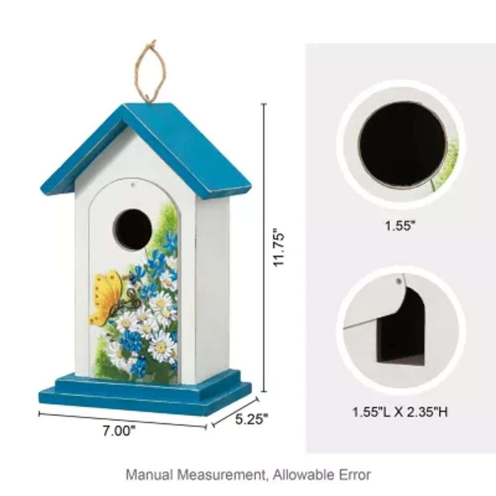 Glitzhome 11.75" Daisy With Butterfly Outdoor Wooden Bird House