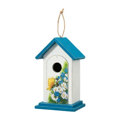 Glitzhome 11.75" Daisy With Butterfly Outdoor Wooden Bird House