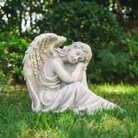 Glitzhome 15" MGO Sleeping Angel Garden Statue Outdoor Figurine