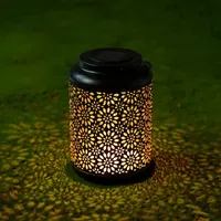 Glitzhome 8.75" Black Metal Solar Powered Decorative Lantern