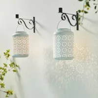 Glitzhome 8.75" White Metal Solar Hanging Decorative Lantern