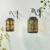 Glitzhome 2-pc. 8.75" Metal Leaf Solar Decorative Lantern