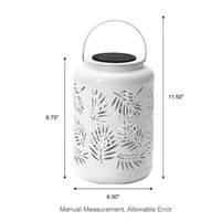 Glitzhome 8.75" White Metal Leaf Solar Decorative Lantern