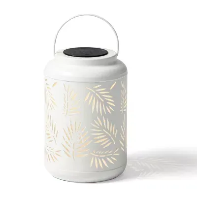 Glitzhome 8.75" White Metal Leaf Solar Decorative Lantern