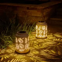 Glitzhome 8.75" White Metal Leaf Solar Decorative Lantern