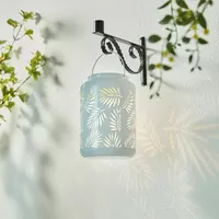 Glitzhome 8.75" White Metal Leaf Solar Decorative Lantern