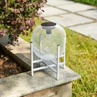 Glitzhome 11.5" White Metal Solar Decorative Lantern