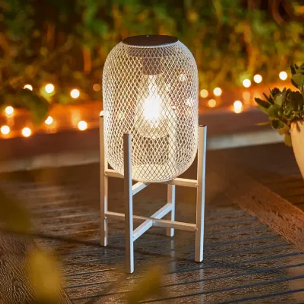 Glitzhome 14.25" White Metal Solar Decorative Lantern