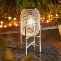 Glitzhome 14.25" White Metal Solar Decorative Lantern