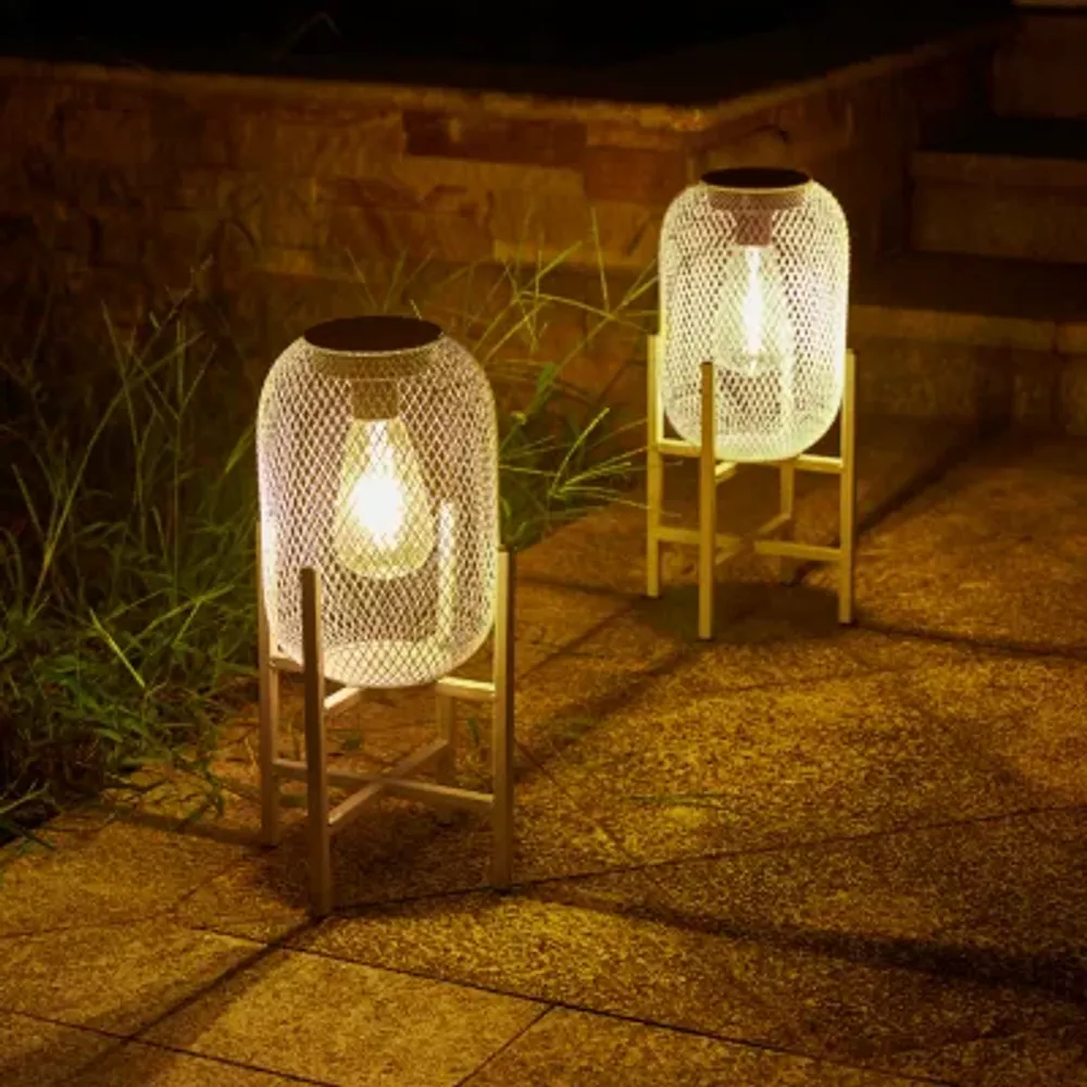 Glitzhome 14.25" White Metal Solar Decorative Lantern