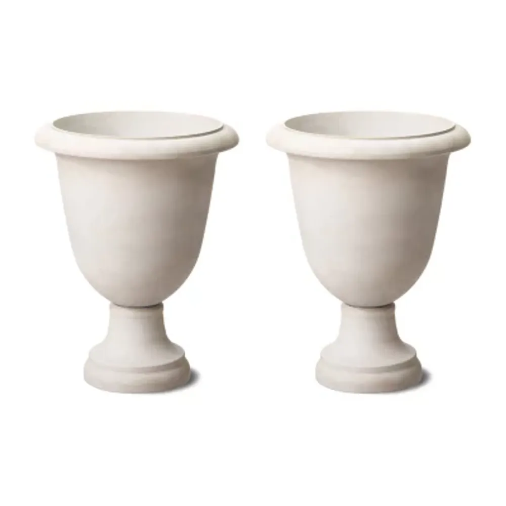 Glitzhome Set Of 2 White Ceramic Plastic Planters