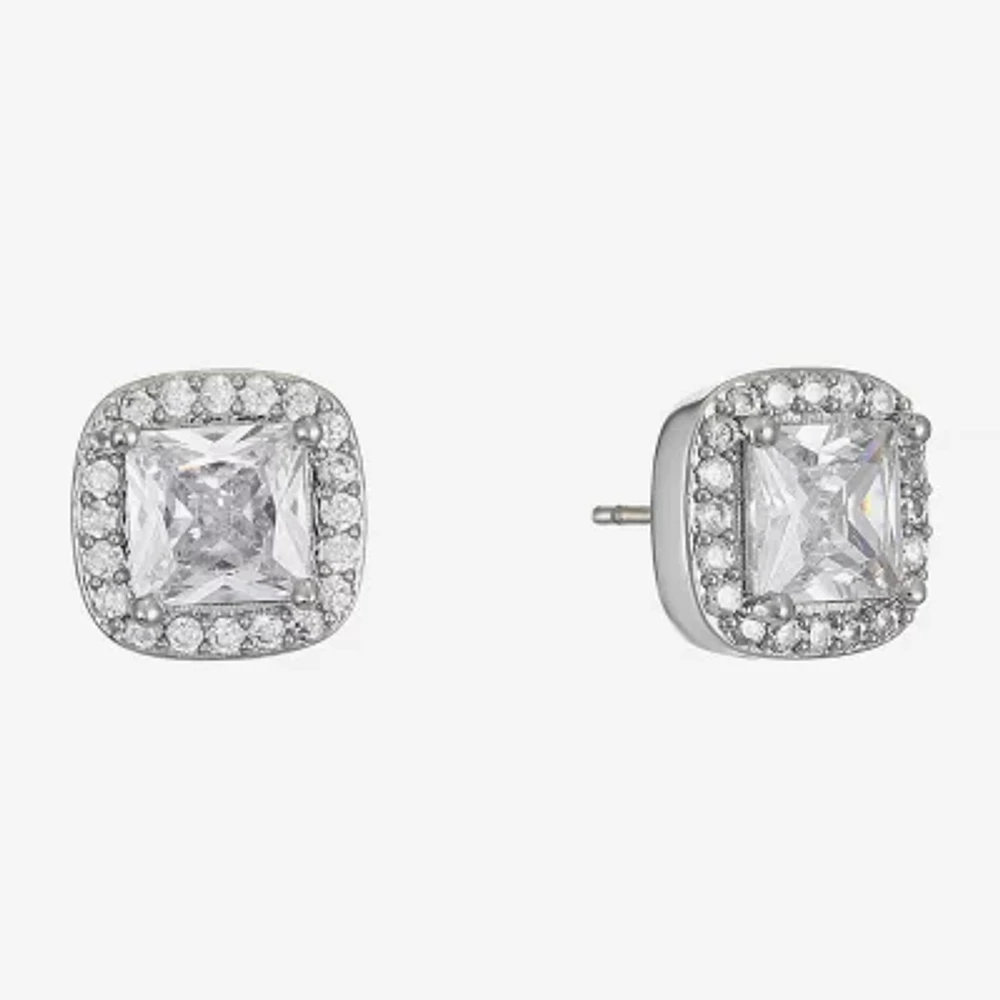 Monet Jewelry Silver Tone Halo Cubic Zirconia 10mm Stud Earrings