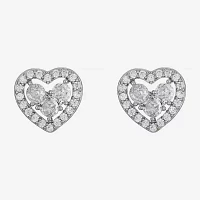 Monet Jewelry Silver Tone Halo Cubic Zirconia 11mm Heart Stud Earrings