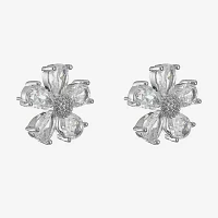 Monet Jewelry Silver Tone Cubic Zirconia 14mm Flower Stud Earrings