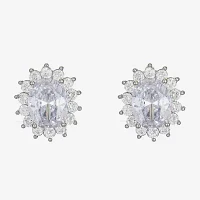 Monet Jewelry Silver Tone Halo Cubic Zirconia 14mm Oval Stud Earrings